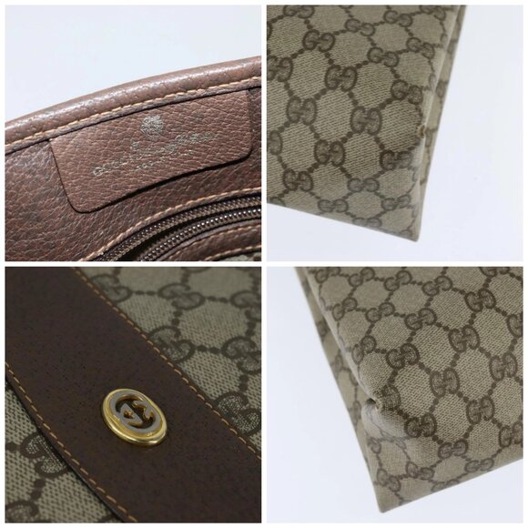 GUCCI GG Supreme Web Sherry Line Tote Bag PVC Beige Gold - Picture 13 of 16